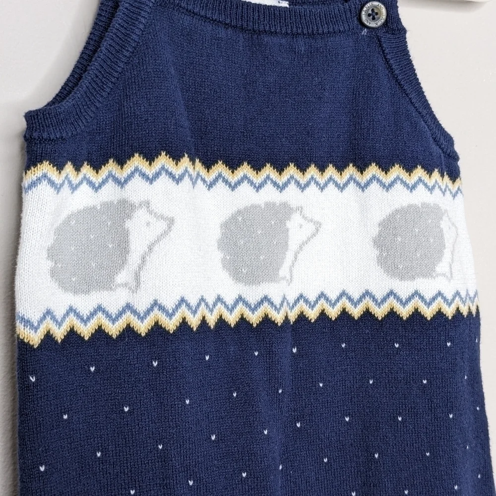Janie and Jack Sweater Romper Hedgehog Polka Dot 6-12m